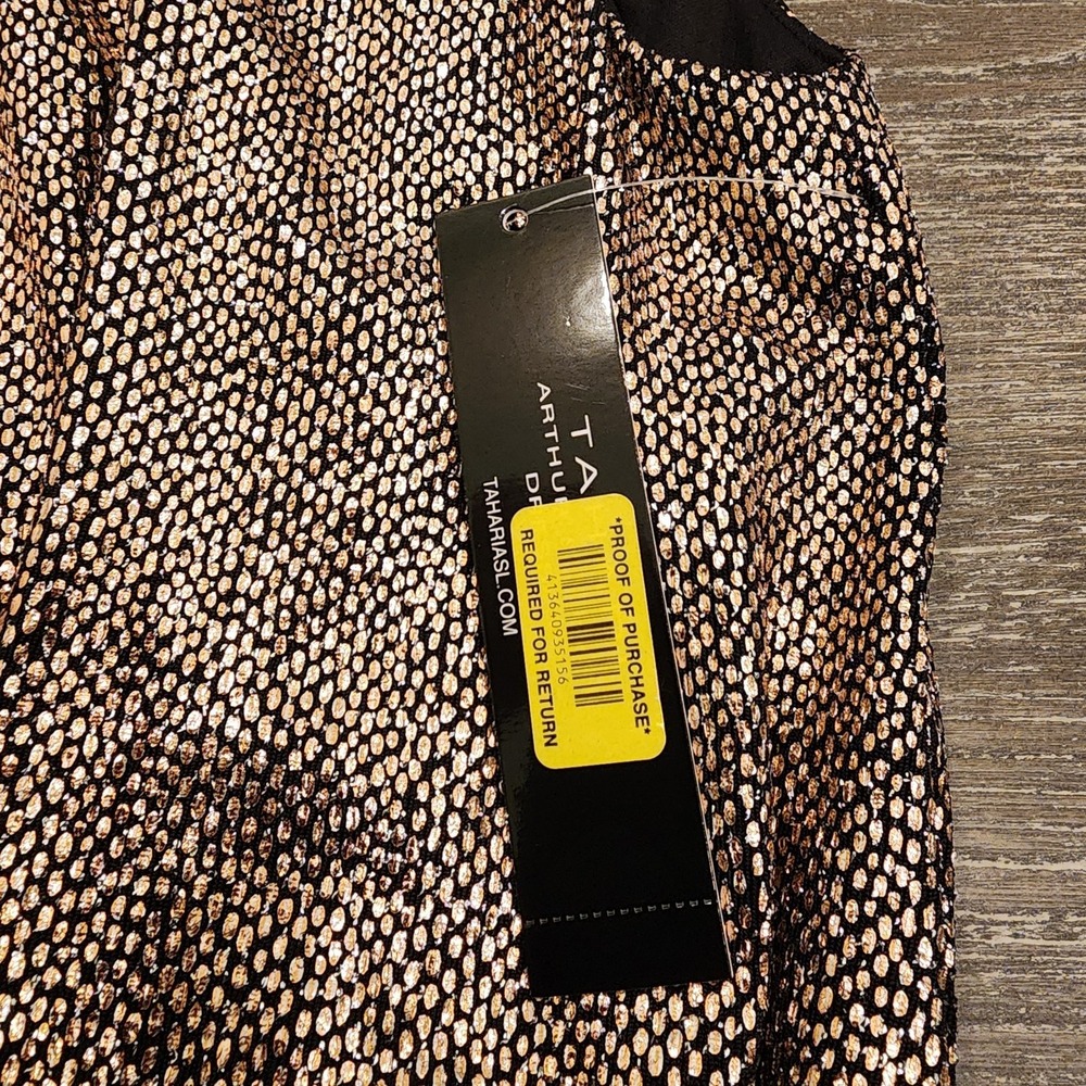 Tahari Metallic Bronze Faux Wrap Dress 8 Cap Sleeve Cocktail Quiet Luxury Glam - Picture 6 of 16